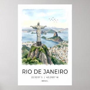 Arte mural de Río de Janeiro en acuarela Cristo el