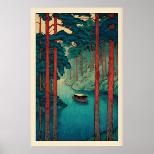 Arte mural de río tranquilo estilo Hasui Kawase, C