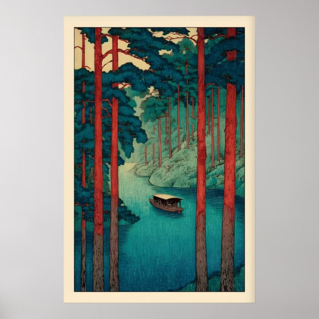 Arte mural de río tranquilo estilo Hasui Kawase, C (Frente)
