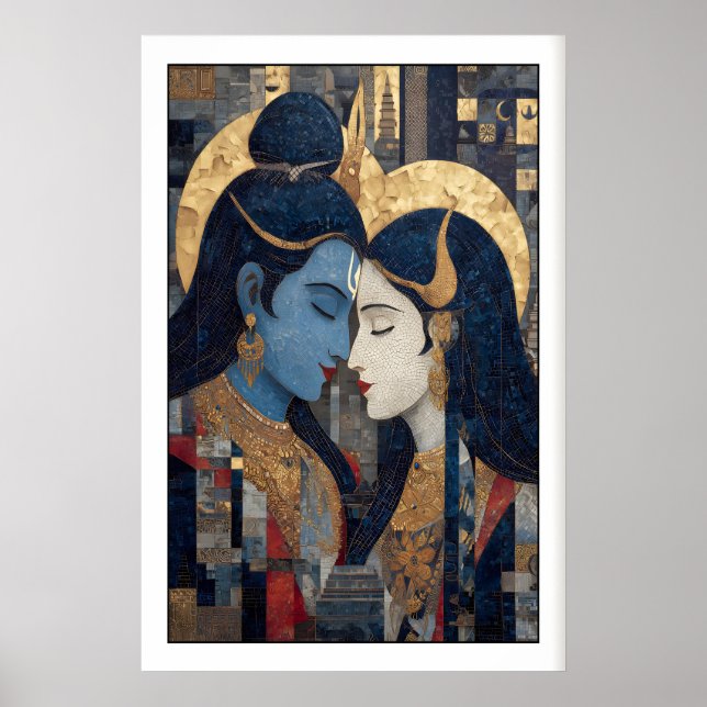 Arte mural de Shiva Parvati retrato mosaico íntimo (Frente)