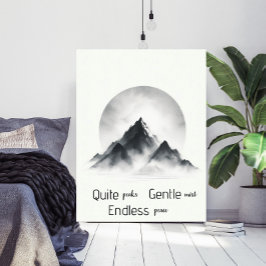 Arte mural de silueta de montaña brumosa minimalis