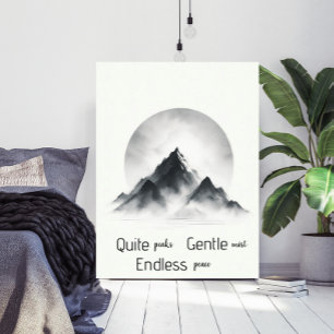 Arte mural de silueta de montaña brumosa minimalis