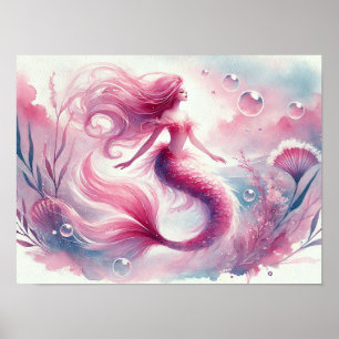 Arte mural de sirena acuarela