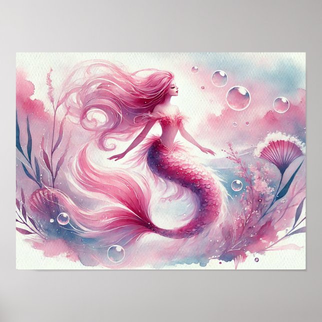 Arte mural de sirena acuarela (Frente)