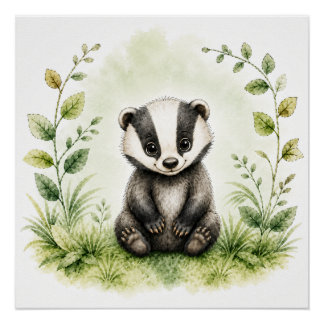 Arte mural de tejón del bosque Póster de la natura