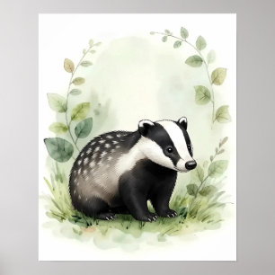 Arte mural de tejón del bosque Póster de la natura