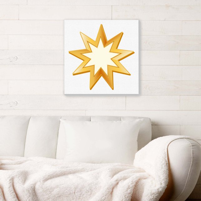 Arte mural de tela bahaí (Gold nine pointed star. Symbol of the Baha’i faith. )