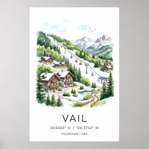 Arte mural de Vail Colorado Acuarela Pueblo Invern