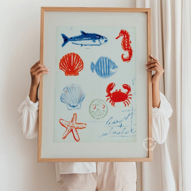 Arte mural de vida marina del océano – Escena subm (Sea Life Ocean Painting Wall Art – Coastal Underwater Scene, Nautical Beach Decor, Ocean Nature Post)