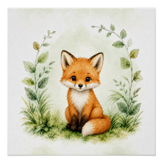 Arte mural de zorro del bosque Póster de naturalez
