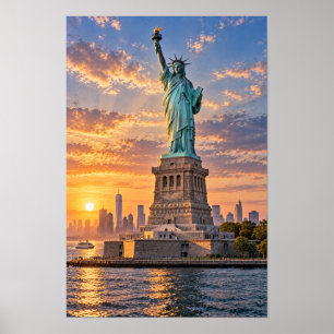 Arte mural del atardecer de la Estatua de la Liber