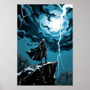Arte mural del guerrero del acantilado en tormenta