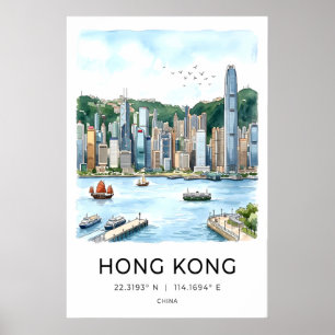 Arte mural del horizonte de Hong Kong - Puerto acu