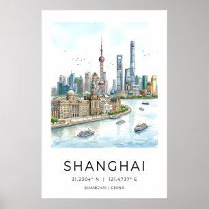 Arte mural del horizonte de Shanghái, paisaje urba