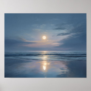Arte mural del océano bajo la luna tranquila Pai