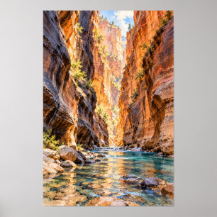 Arte mural del río del cañón iluminado por el sol
