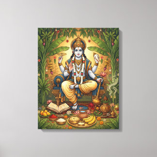 Arte mural devocional hindú del Señor Satyanarayan