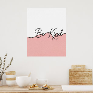 Arte mural en cursiva rosa y blanco Be Kind