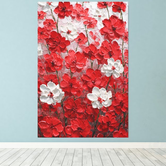 Arte mural en impasto de flores rojas y blancas (Insitu (piso de madera))