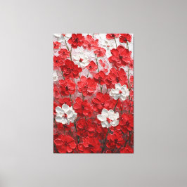 Arte mural en impasto de flores rojas y blancas