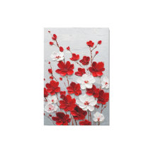 Arte mural en impasto de flores rojas y blancas