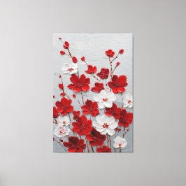 Arte mural en impasto de flores rojas y blancas