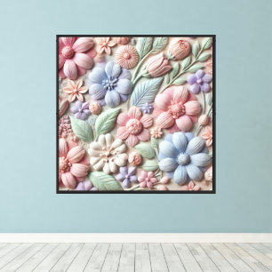 Arte mural en relieve floral pastel