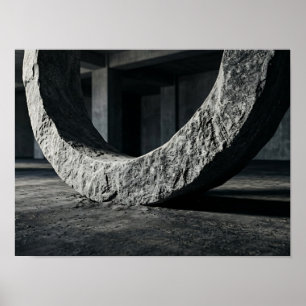 Arte mural escultórico de piedra oscura monumental