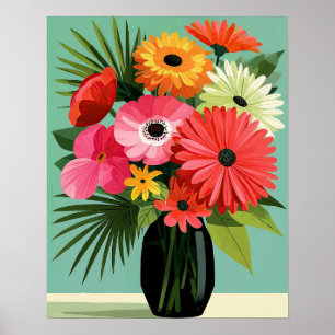Arte mural floral Bouquet de margaritas de mediado