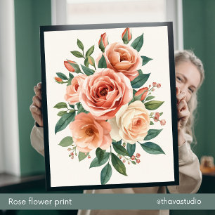Arte mural floral de acuarela de rosas rosadas rom