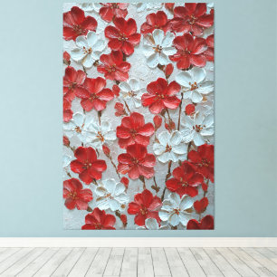 Arte mural floral de impasto rojo y blanco