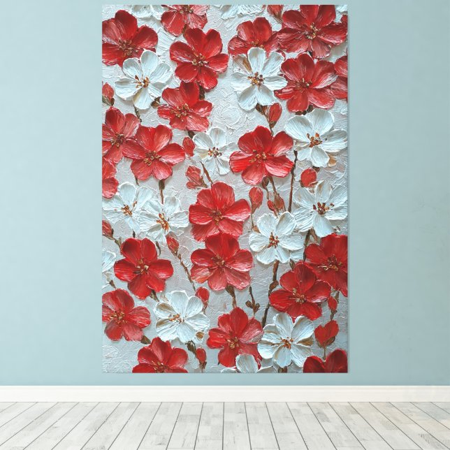 Arte mural floral de impasto rojo y blanco (Insitu (piso de madera))