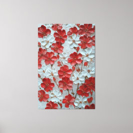 Arte mural floral de impasto rojo y blanco