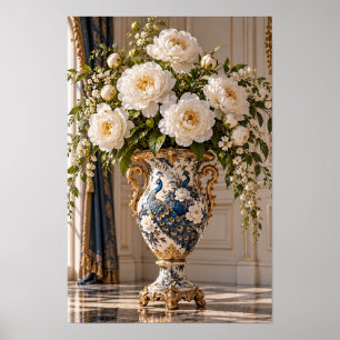 Arte mural floral de peonía blanca vintage elegant