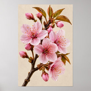 Arte mural floral elegante vintage rosa flor de me