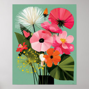 Arte mural floral modernista de mediados de siglo 