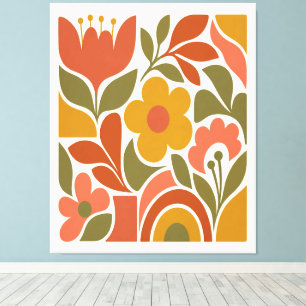 Arte mural floral moderno de mediados de siglo Ret