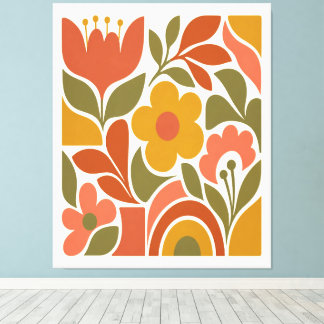 Arte mural floral moderno de mediados de siglo Ret