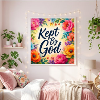 Arte mural floral multicolor 'Guardado por Dios'