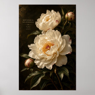 Arte mural floral oscuro de peonía marfil vintage