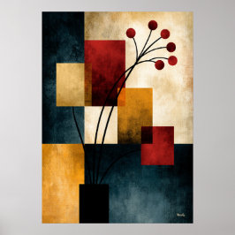 Arte mural geométrico abstracto Japandi Ikebana