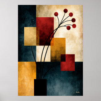 Arte mural geométrico abstracto Japandi Ikebana