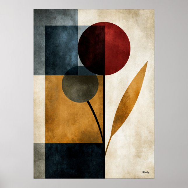 Arte mural geométrico abstracto Japandi Ikebana (Frente)