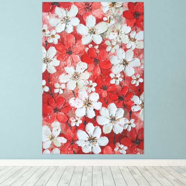 Arte mural impasto de flores blancas y rojas (Insitu (piso de madera))