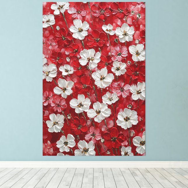 Arte mural impasto de flores blancas y rojas (Insitu (piso de madera))