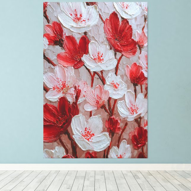Arte mural impasto de flores de cerezo rojas y bla (Insitu (piso de madera))