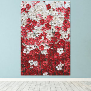Arte mural impasto de flores rojas y blancas