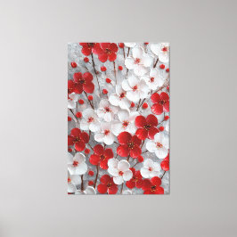 Arte mural impasto de flores rojas y blancas
