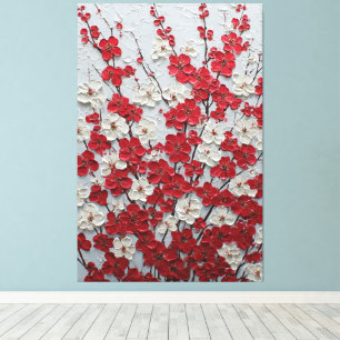 Arte mural impasto de flores rojas y blancas