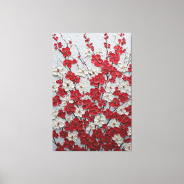 Arte mural impasto de flores rojas y blancas